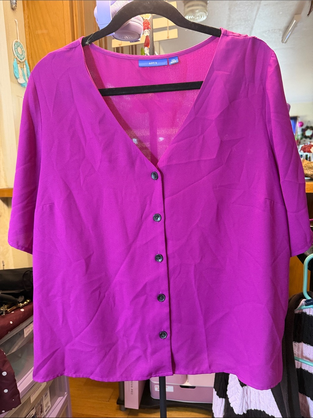 Apt. 9 Button-Front V-Neck Blouse - Fuchsia - Picture 6 of 6